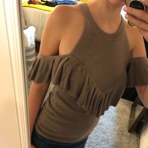 Express No Shoulder Ruffled Knit Tank